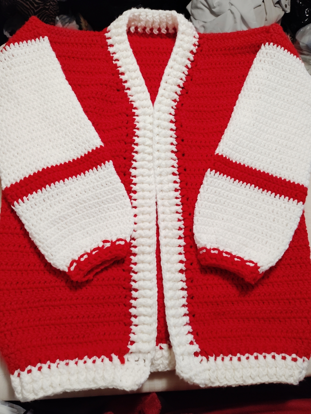 Handmade Red and White Crochet Cardigan Sweater